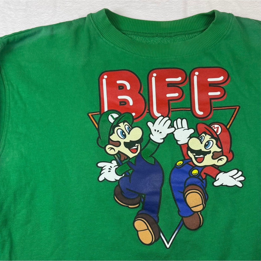 Super Mario BFF Graphic Crewneck Sweatshirt Green Luigi Mario Large*